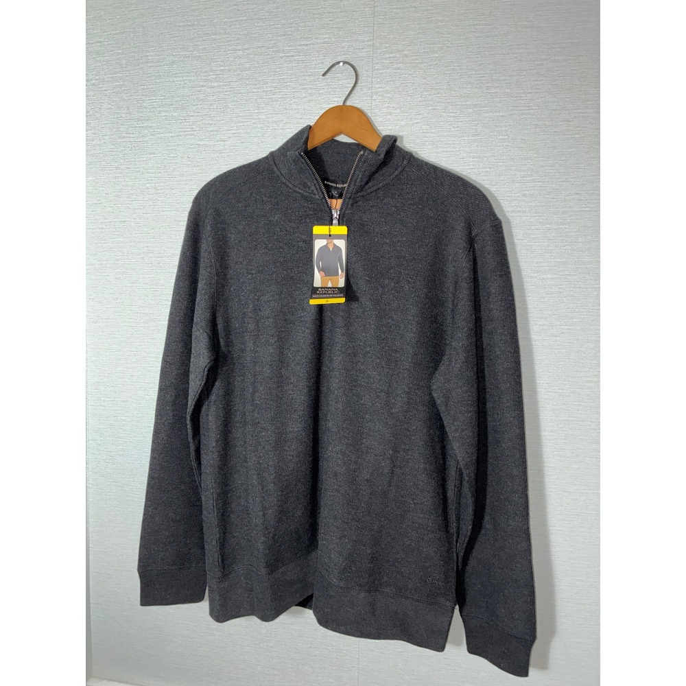 Banana Republic Mens Waffle Quarter Zip Pullover Charcoal Gray 1799236 S